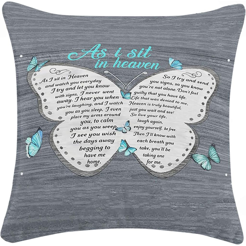 As I Sit in Heaven and Watch You Everyday-Butterfly Throw Pillow Cover, Inspirational Butterfly Cushion Cover for Sofa B
