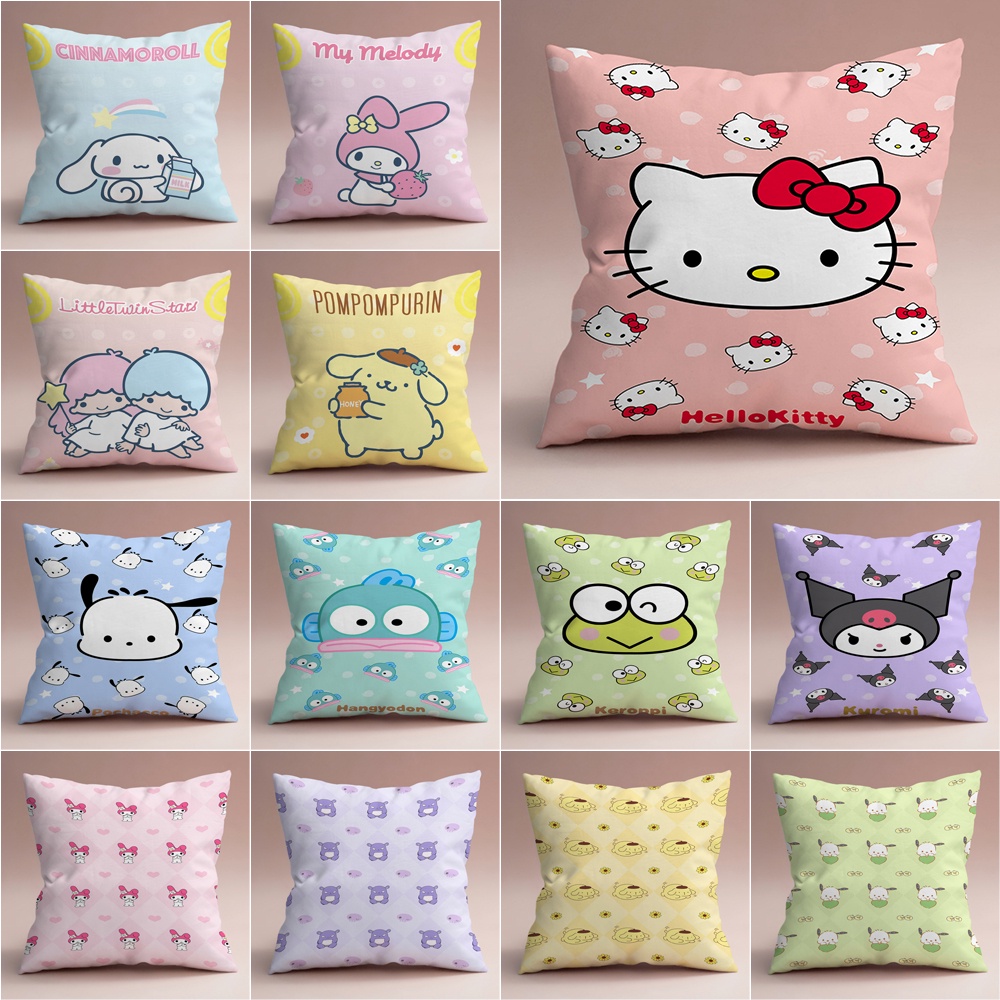 Sanrio Cute Cartoon Throw Pillow Case Hello Kitty , Pochacco , Kuromi , Keroppi , Cinnamoroll Capa De Almofada Impressa De Uma Face Para Sofá Carro Decoração De Casa