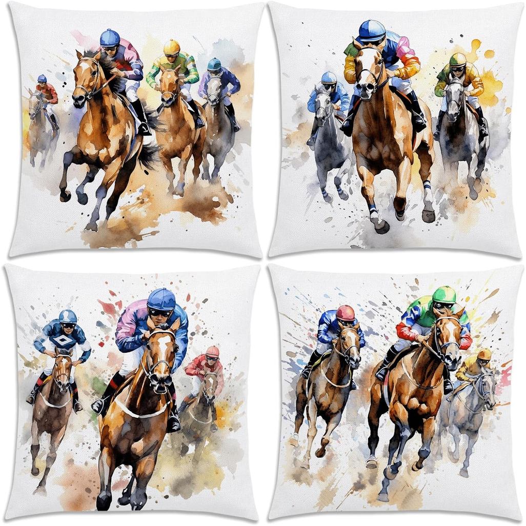Nepnuser Kentucky Throw Pillow Covers 18x18 Set of 4 Churchill Downs Horse Racing Decoration for Bed Couch Sofa Home Dec