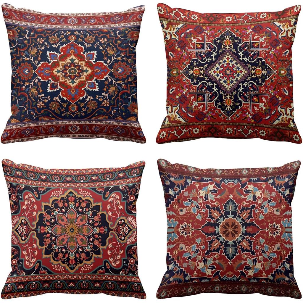 Britimes Throw Pillow Covers, Retro Tribal Ethnic Home Decor Set of 4 Pillow Cases, 18 X 18 inches Sofa Cushion Couch So