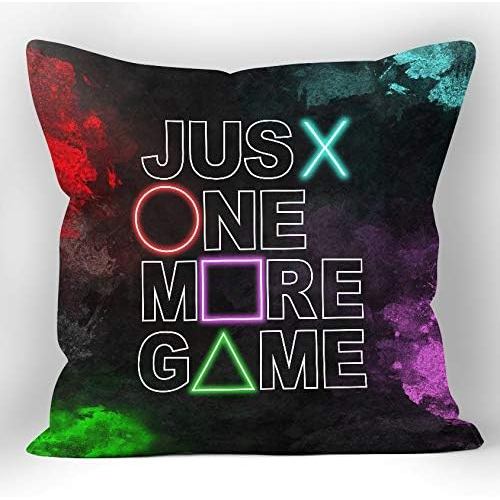 XUISWELL Gamer Just One More Game Soft Throw Pillow Cover, Gamer Gifts, Cushion Cover for Sofa Bed Home Game Room Decor