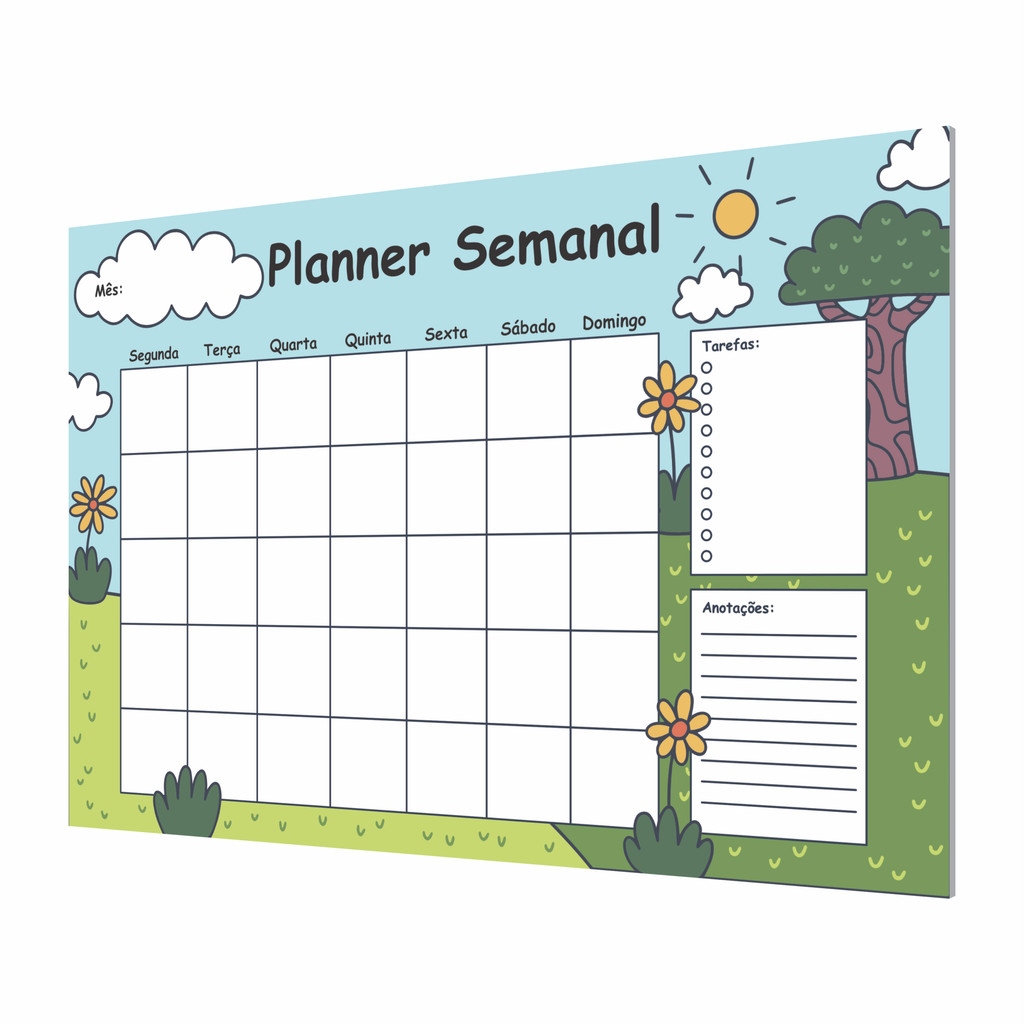 Quadro Planner Organizador Tarefas Estudos Rotina Semanal Parede Decoração Estilo Cartoon 60x40