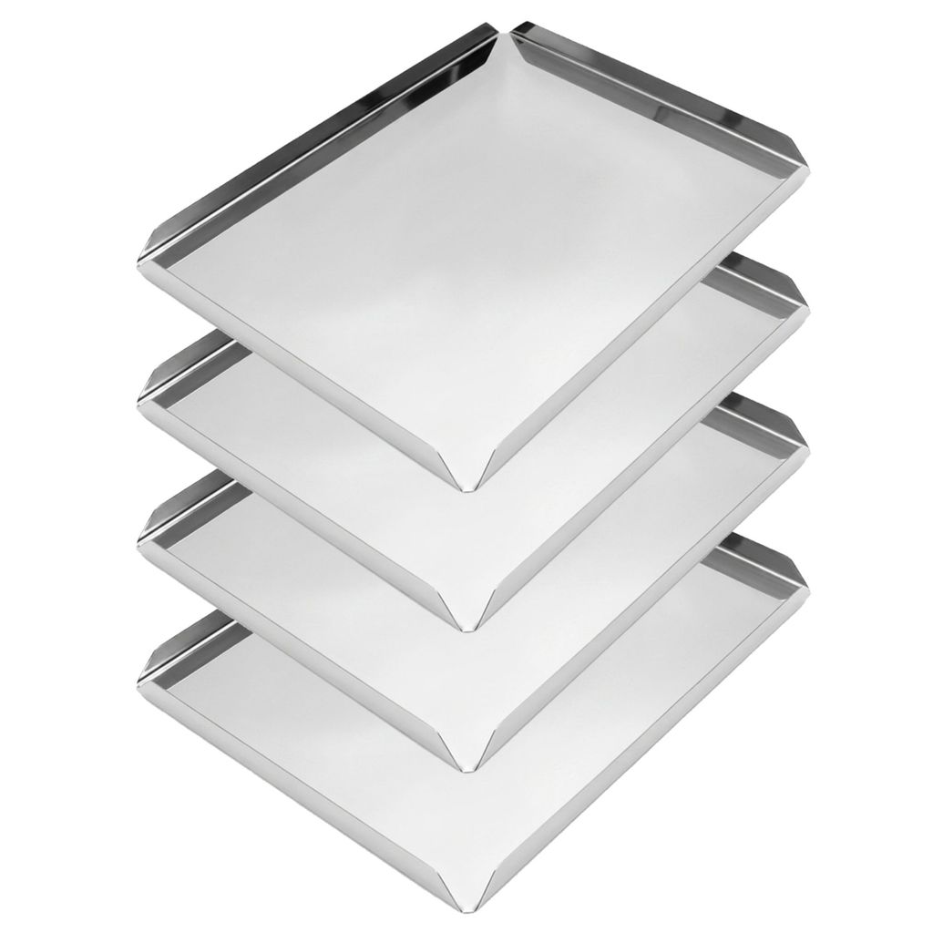 4x Bandeja Aço Inox 45x40cm Canto Aberto Pães Doces Servir