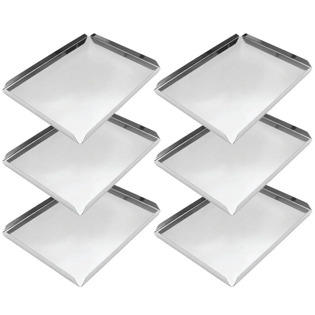 6x Bandeja Aço Inox 45x40cm Canto Aberto Pães Doces Servir