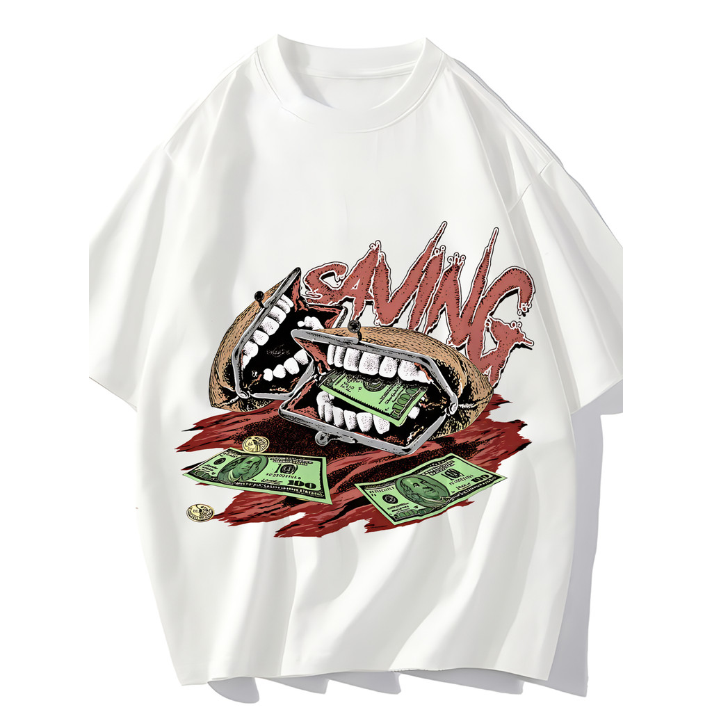 Camiseta Masculina Estampa Dente Dinheiro Saving Streetwear 2025 Novo