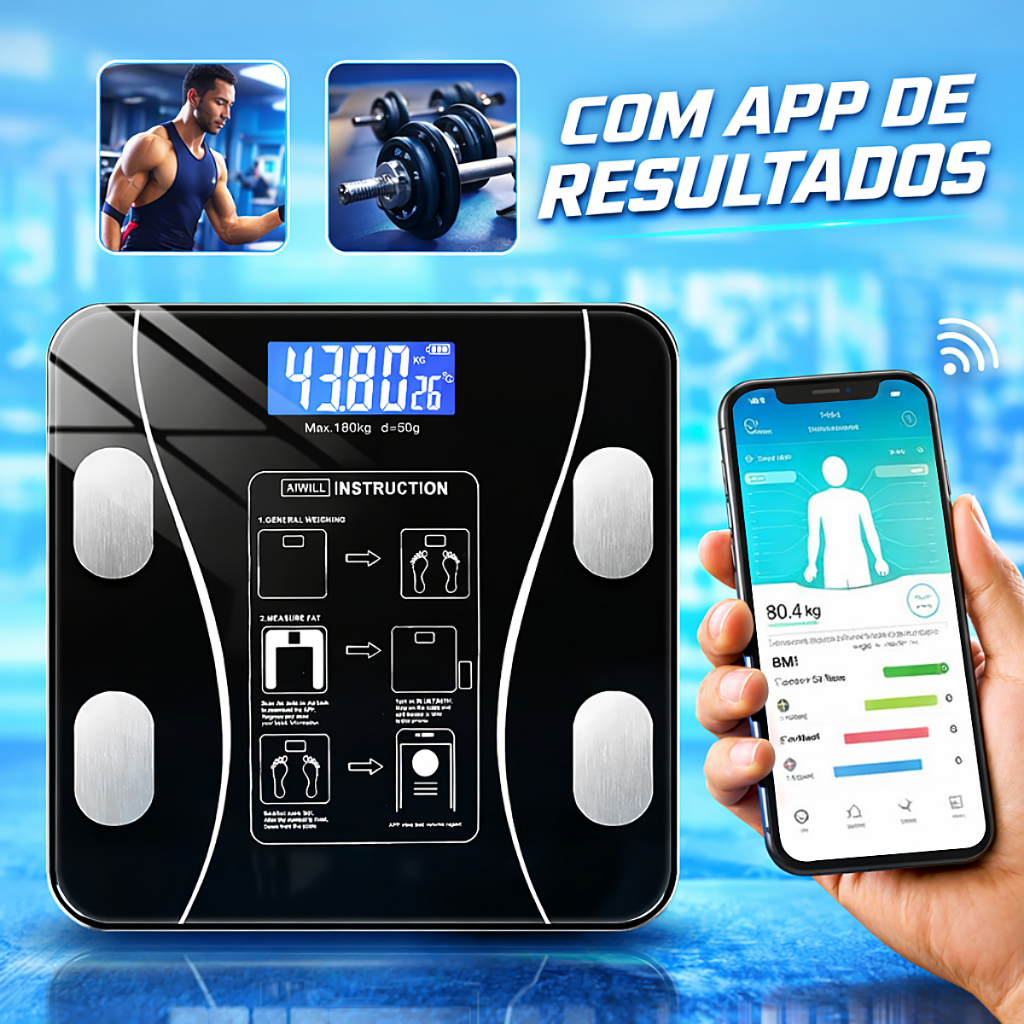 Balança Corporal Digital Bioimpedancia Max140kg Analisador Com App Preto