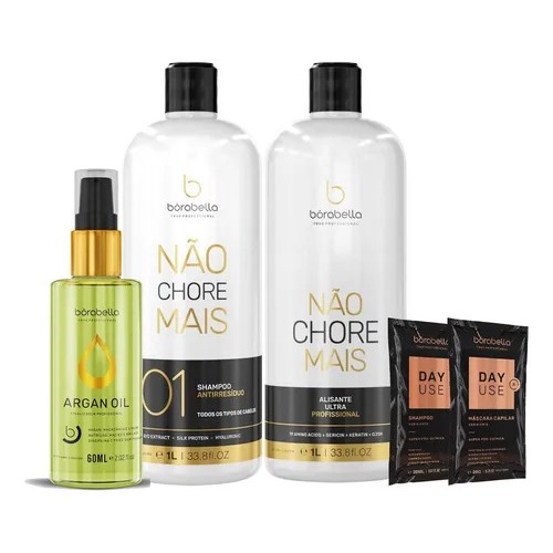 KIT BORABELLA - NÃO CHORE MAIS 1L + ARGAN 60L + SACHÊS DAY USE