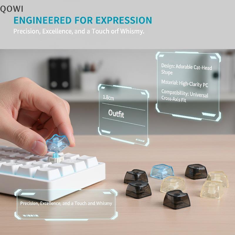 qo Cute PBT Cat Shaped Transparent Keycaps 10/20pcs 1U nk MAO Perfil Para Teclado Gamer Decoração Personalizada br