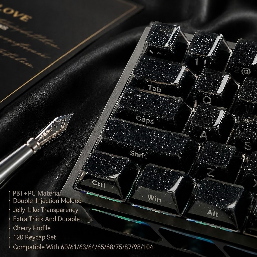 120 Teclas Estrelado Preto Cristal Geléia PBT Keycap Duplo Tiro PC Keycaps Para Teclado Mecânico