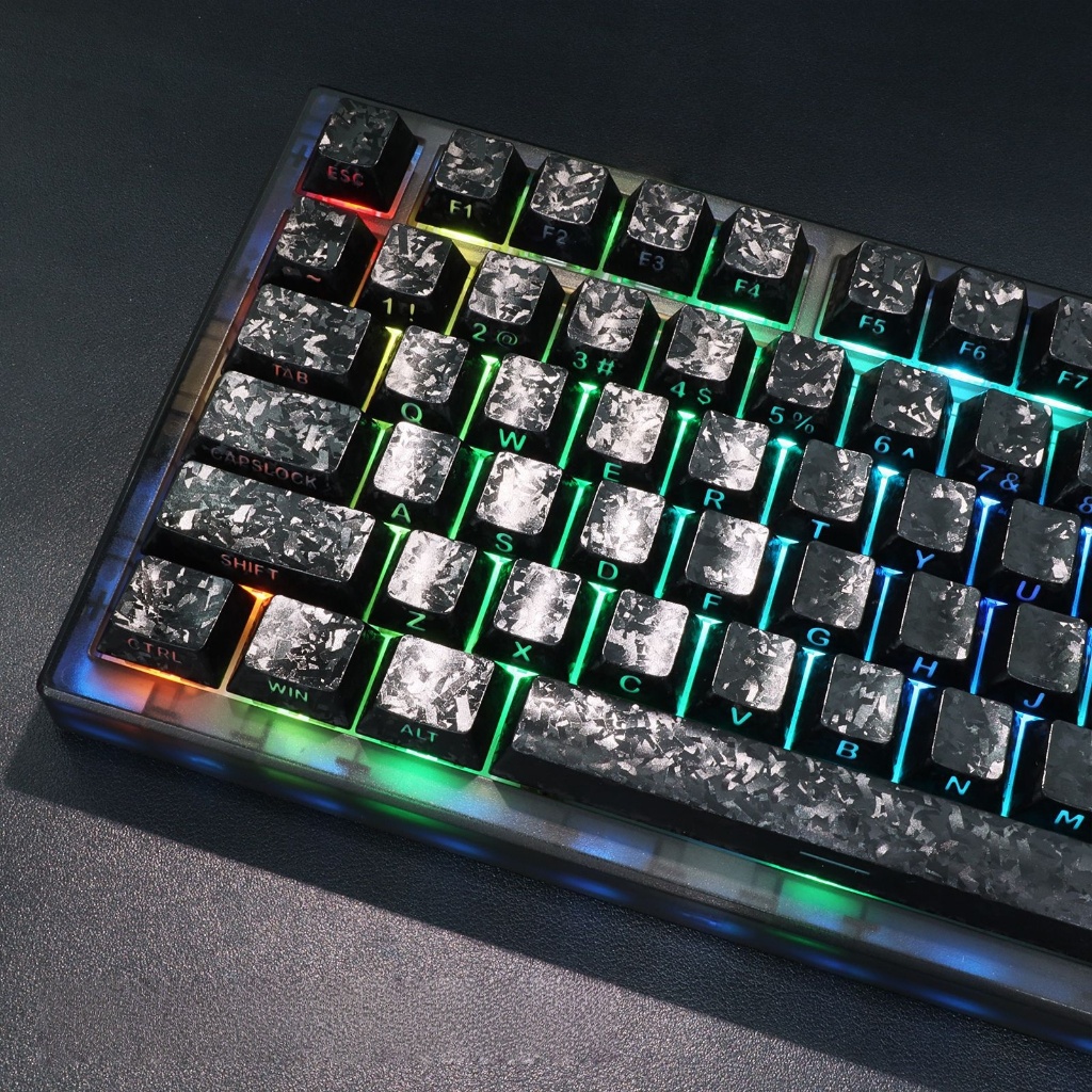 Fibra De Carbono Cherry Profile PBT Double Shot Keycaps Com Luz Lateral RGB Retroiluminado Para Telado