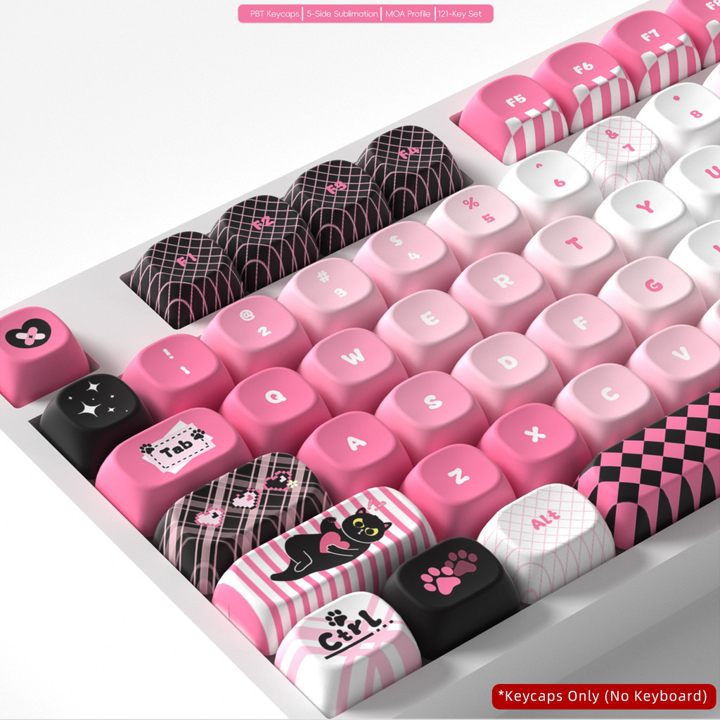 121 Teclas Cinco Lados Corante Sub PBT Keycap Conjunto Doce Legal Gato MOA Perfil Para Teclado Mecânico