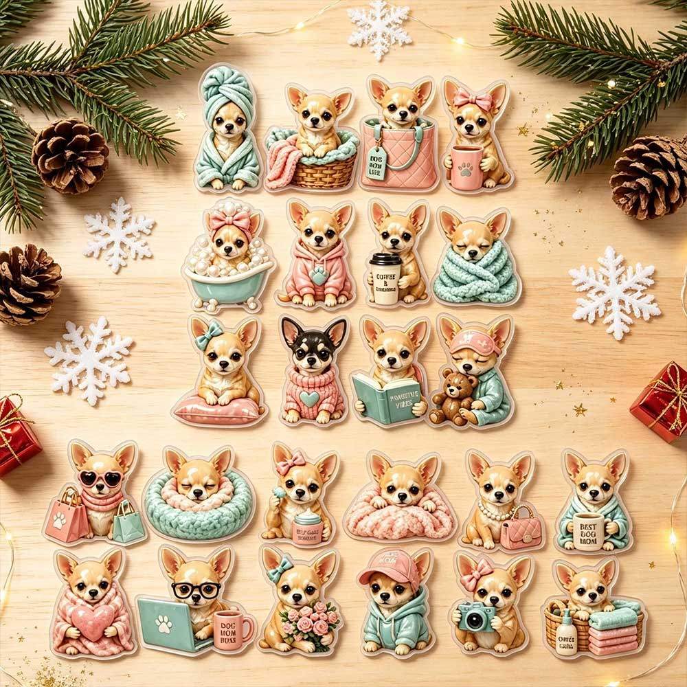 Chihuahua Acrylic Decor Kit, 24 Unique Puppy Patterns, Thin Cutouts, Small Hanging Ornaments For Holiday Tree