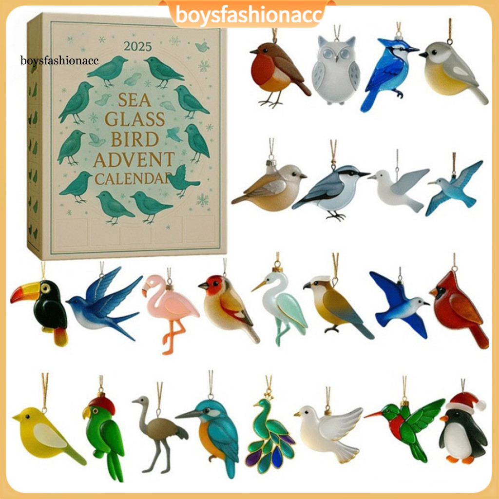 Sea Glass Bird 2025 Advent Calendar 24-day Christmas Countdown with Acrylic Ornaments Unique Holiday Gift for Nature Lov