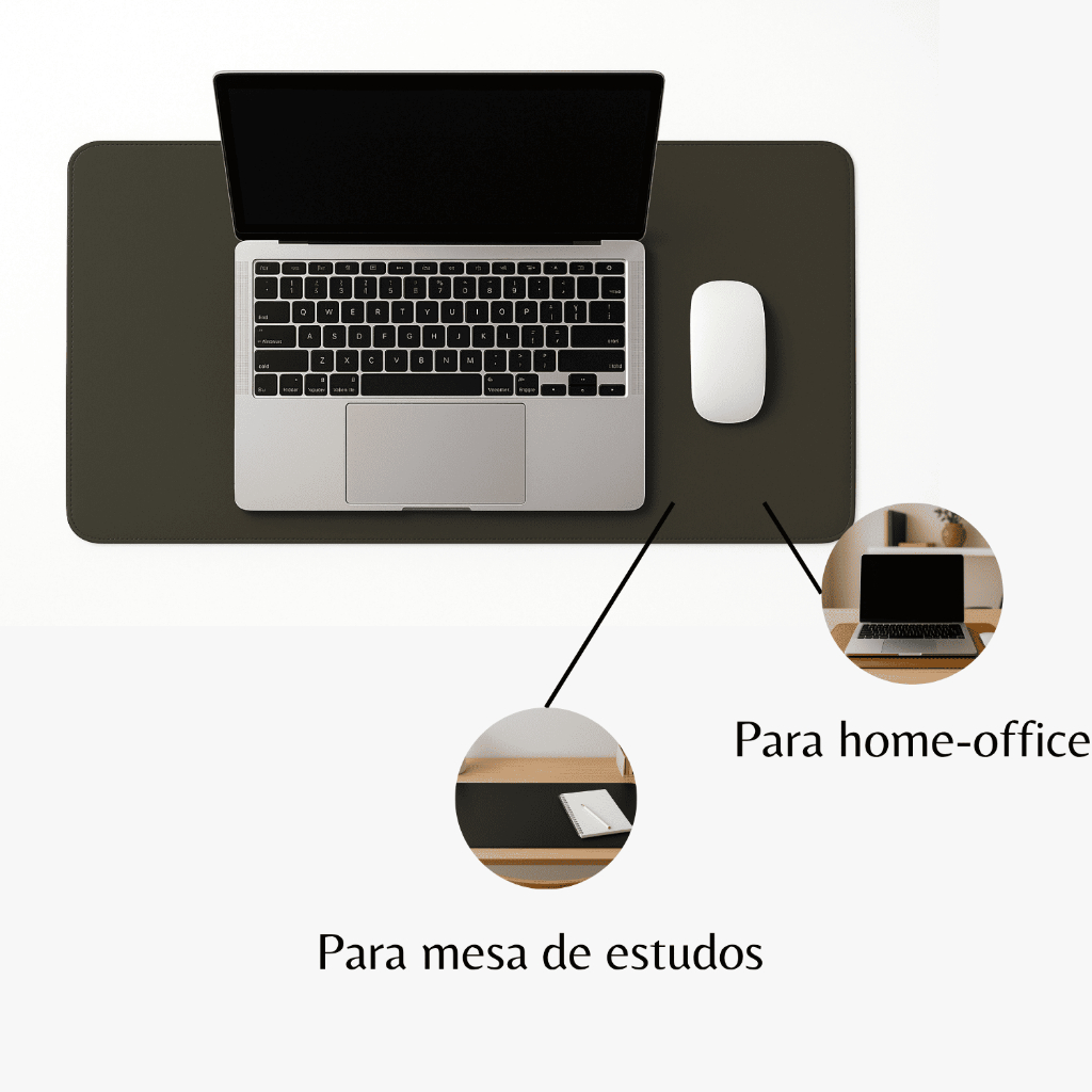 Desk Pad Grande Couro Verde Musgo Feltro Costurado Básico
