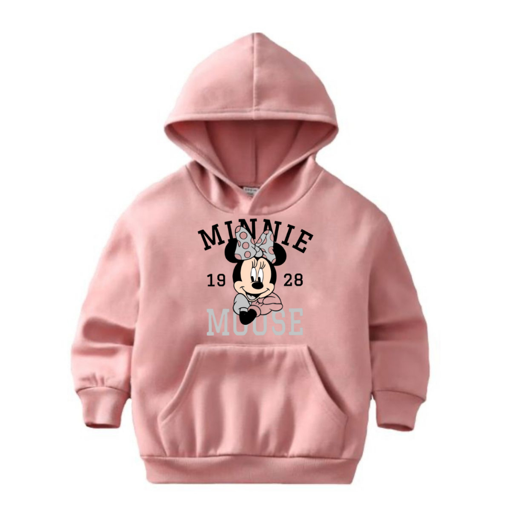 Blusa Moletom de Frio Infantil Estampada Minnie Mouse Feminino Menina Bolso e Capuz 100% Algodão