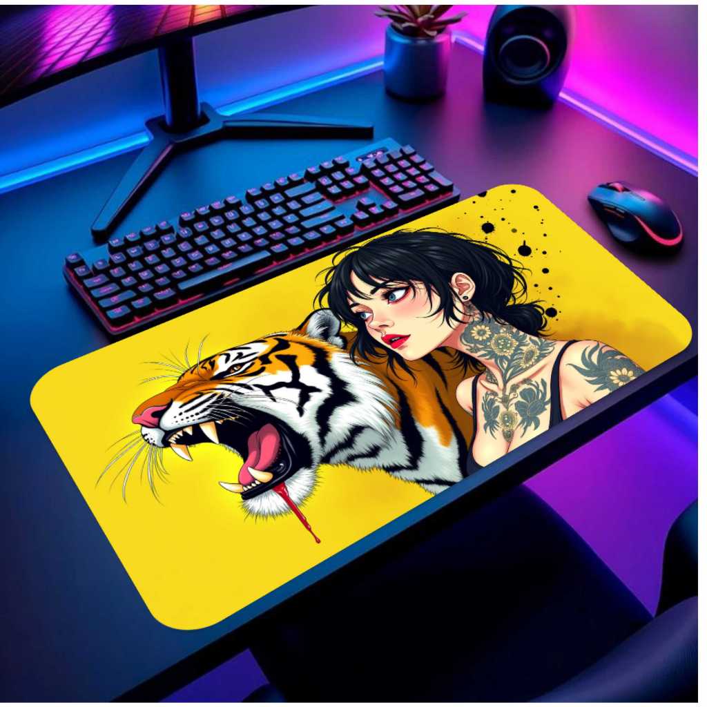 Mouse Pad Gamer Premium Alternative Girl or Tiger 90x40