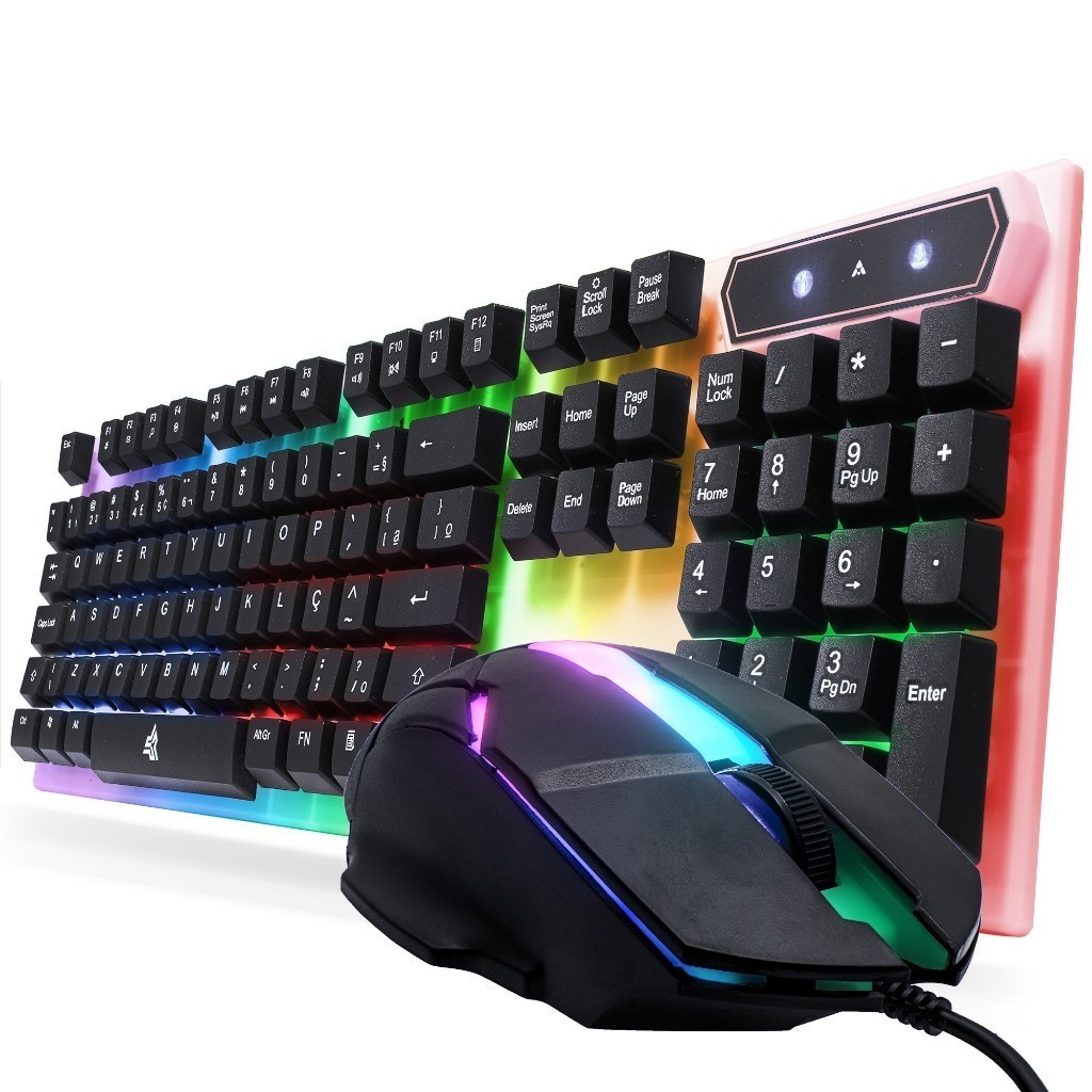 Kit Teclado e Mouse Gamer Com Led RGB Tecnologia Anti-Ghosting Semi Mecânico Construção Robusta Conexão USB