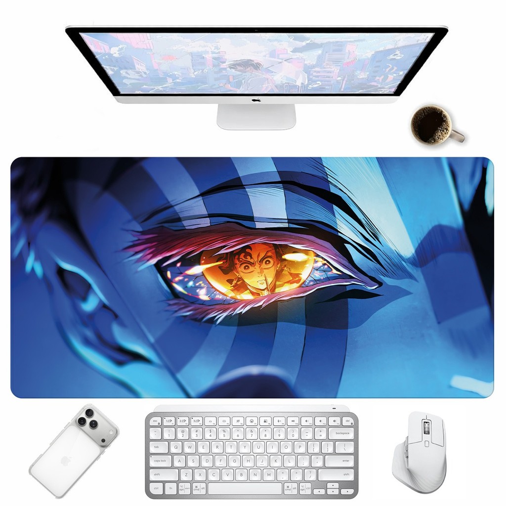 Desk Pad Mouse Pad Estampa Olho de Fogo Anime Akaza Demon Retangular Acessorio Teclado