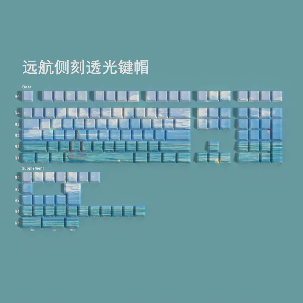 oceangoing Vooyage Shine-Through Double shot Cherry Profile PBT Keycap Set 134 Teclas