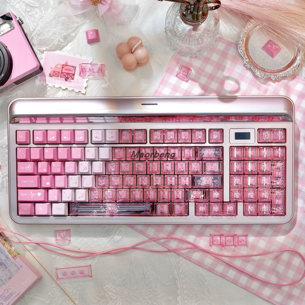 Batimento Cardíaco De Morango Cherry Profile Shine-Through Side-print Double shot PBT + PC Keycap Set 135 Teclas