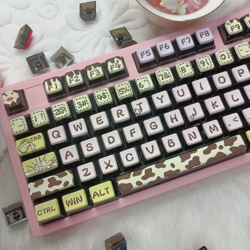 Pudim De Vaca Shine-Through Double shot Cherry Profile PBT Keycap Set 125 Teclas