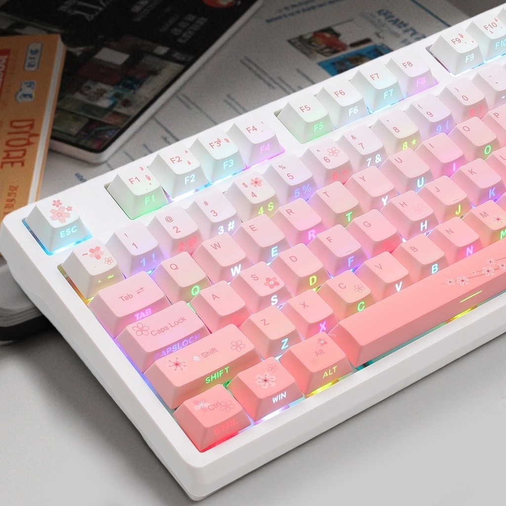 Escultura Lateral De Flor Cherry Profile Shine-Through Side-print Double shot PBT Keycap Set 134 Teclas