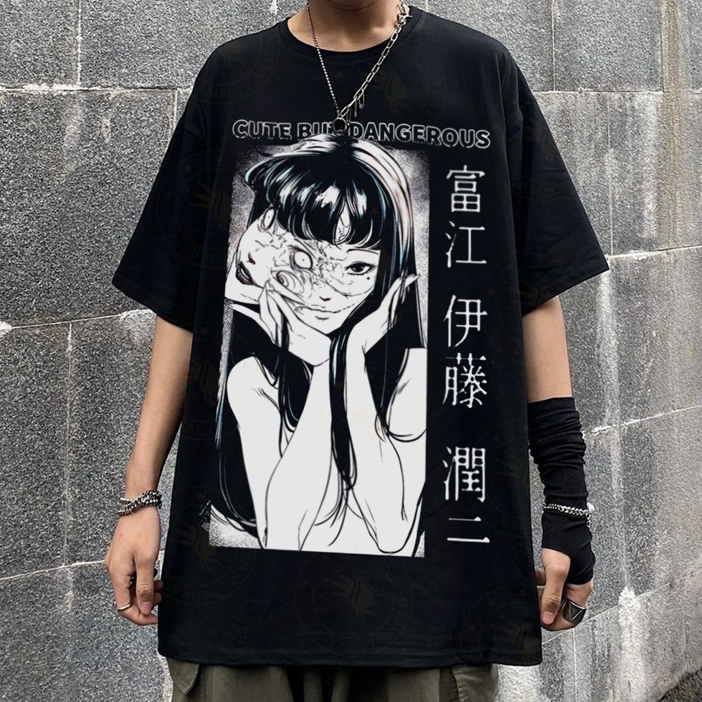 Camiseta Unissex Oversized Plus Size Feminina Masculina oversize de algodão preta Anime Tomie Junji Ito Unissex Street S