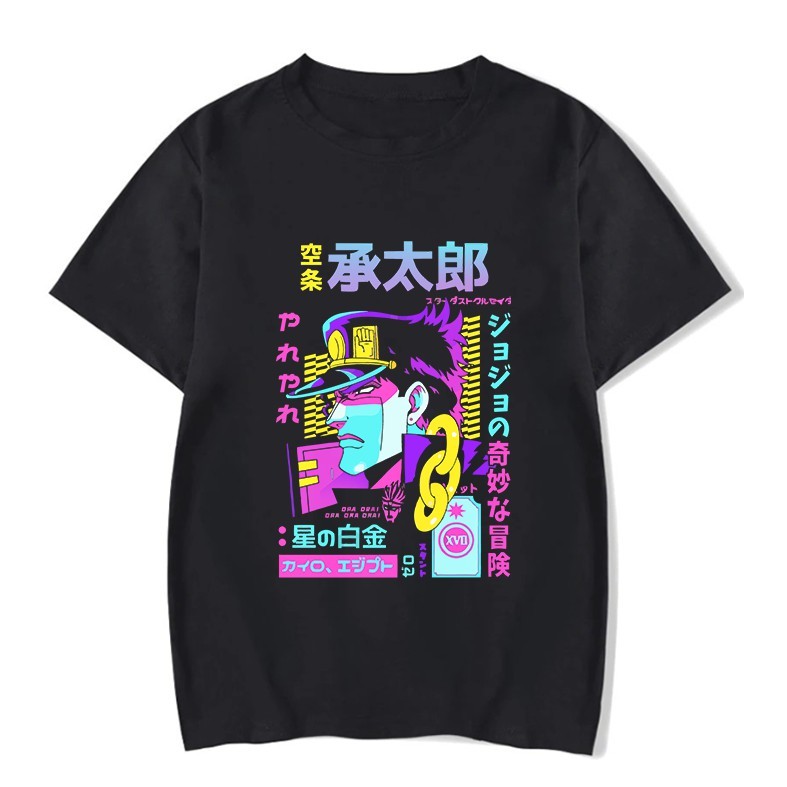 Camiseta Unissex Algodão Anime JoJo's Bizarre Adventure Colors Plus Size
