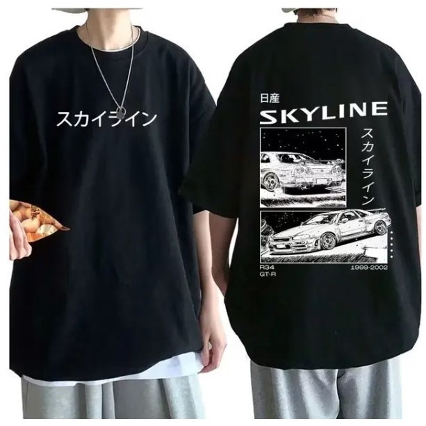 Camiseta Unissex Oversized Plus Size Feminina Masculina de algodão , anime Skyline  s  Streetwear  100% Algodão 30.1 Pad