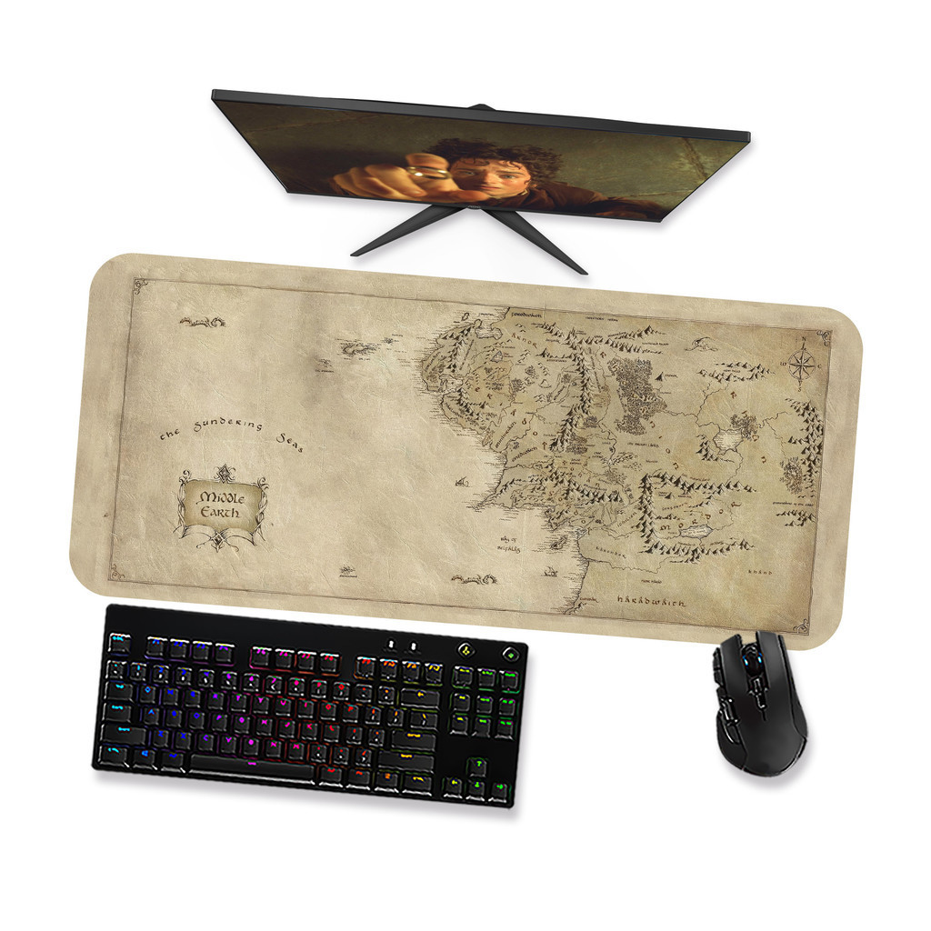 Mouse Pad Gamer Grande  Senhor dos Anéis Mapa Terra Média 1  90x40 80x40 60x40 70x30 45x40