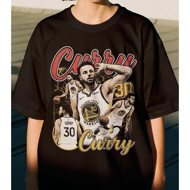 Camiseta Unissex Oversized Plus Size Feminina Masculina Estampa Stephen Curry Golden State Warriors Streetwear  Retrô Ca