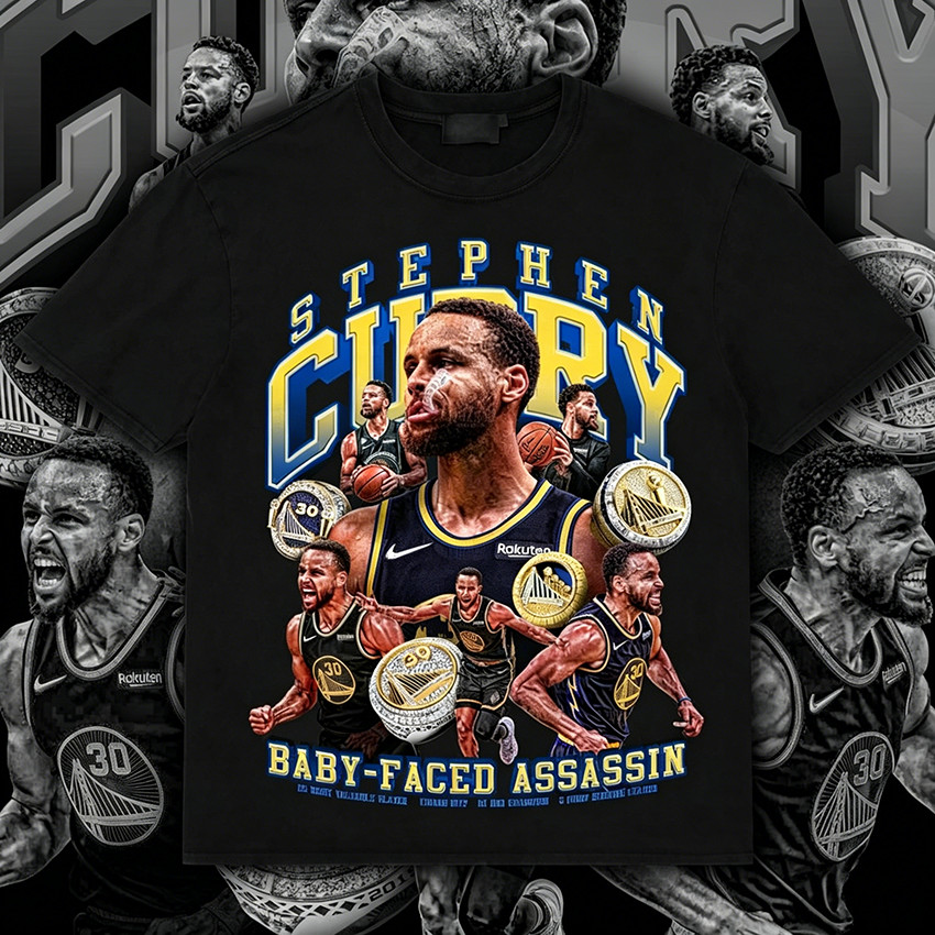 Camiseta Oversized Stephen Curry Baby-Faced Assassin Golden State Warriors Masculina Feminina Basquete Streetwear