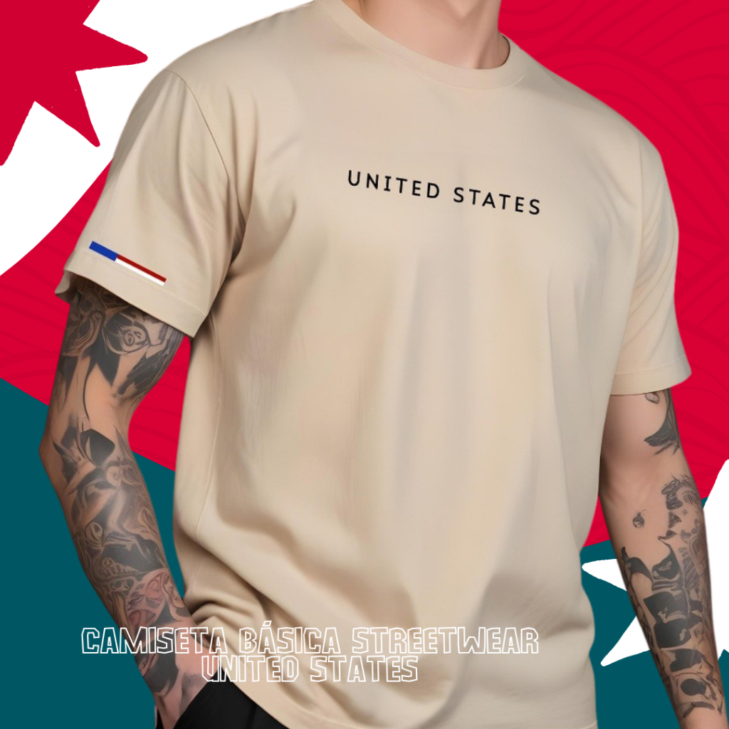 Camiseta Básica Streetwear 100% Algodão Estados Unidos United States