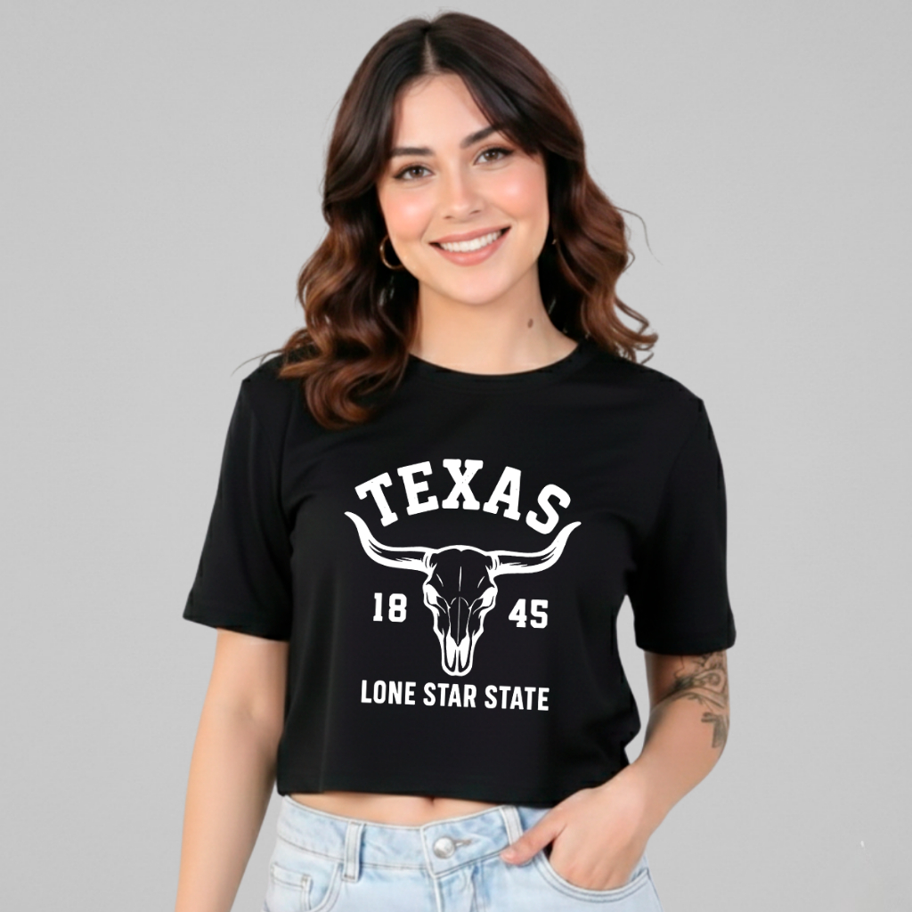 Blusa Cropped Texas 1845 Cowboy Lone Star State Rolistore