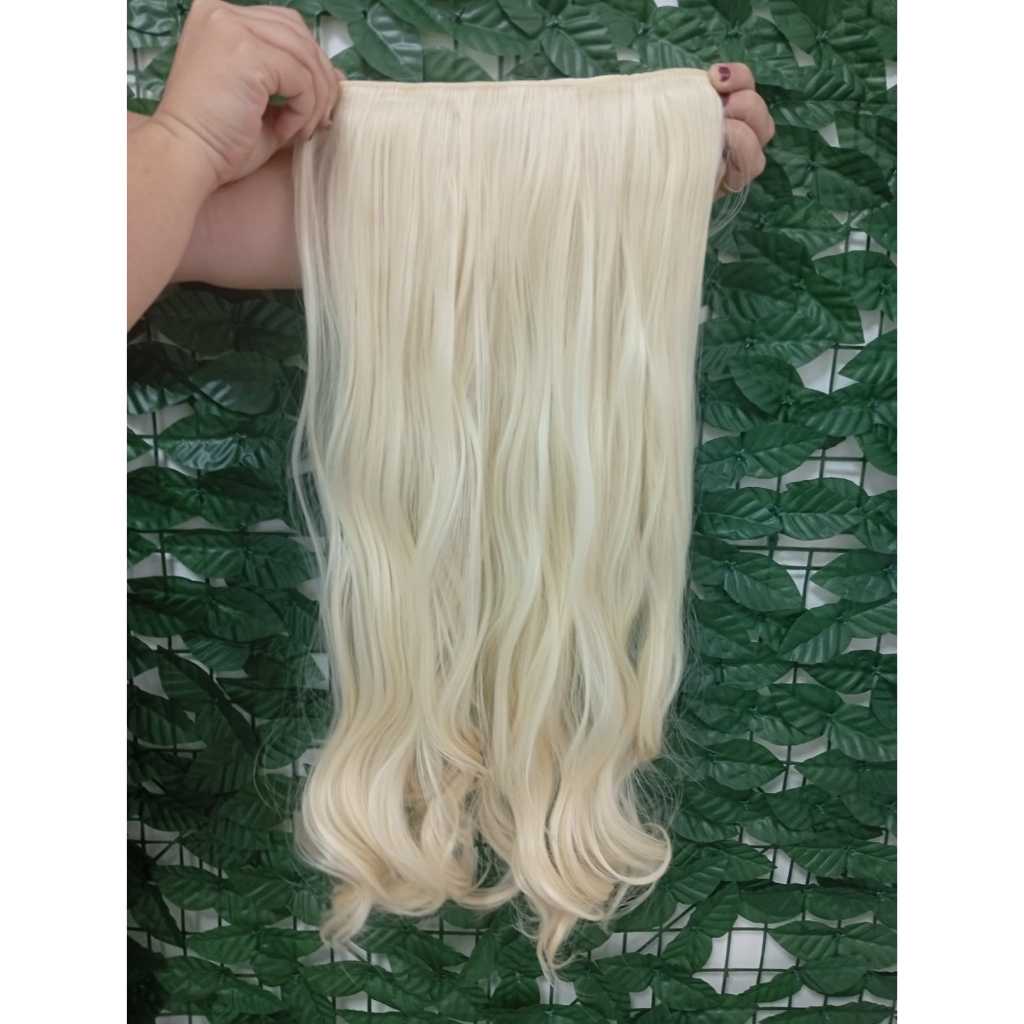 Aplique Cabelo Loiro Claríssimo 70cm 150grs Tic Tac Ondulado Semi Humano Premium
