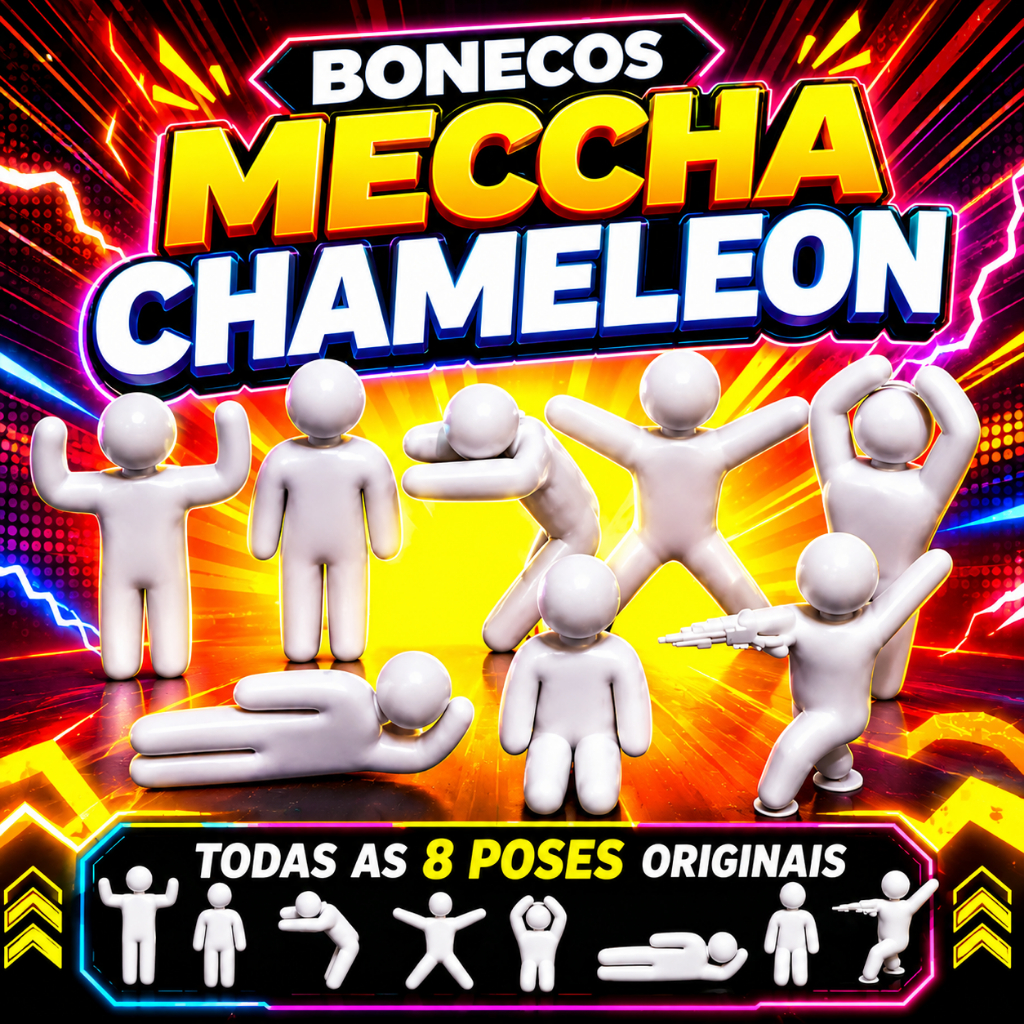 Kit 8 Bonecos Mecha Chameleon Posições Originais em PLA Premium Branco para Colorir e Jogar