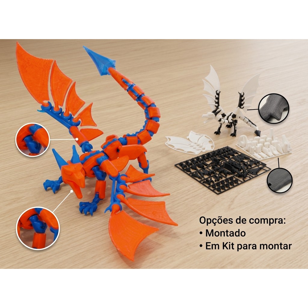 Dragão Articulado Mecha Premium 3D Articulação Completa Com Suporte Action Figure Kit P/ Montar Robô Geek Já