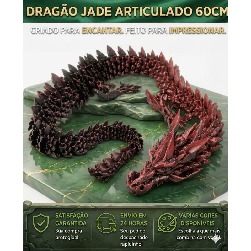 Dragão Articulado Mecha Premium 60cm Jade Colecionável Presente Criativo Decoração Geek