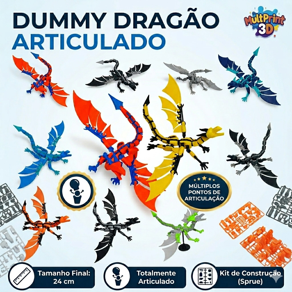 Dragão Articulado Mecha Premium 3D Articulação Completa com Suporte Montado ou Kit para montar