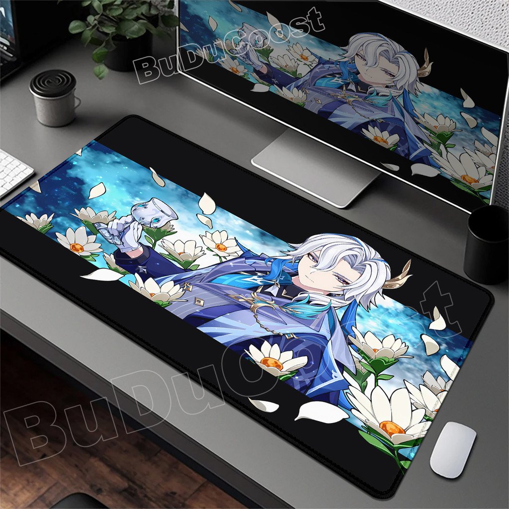 Novo Legal Genshin Impacto Neuvillette Mouse Pad Anime Antiderrapante Gaming Mousepad Gamer E-Sports Tapete PC Teclado M