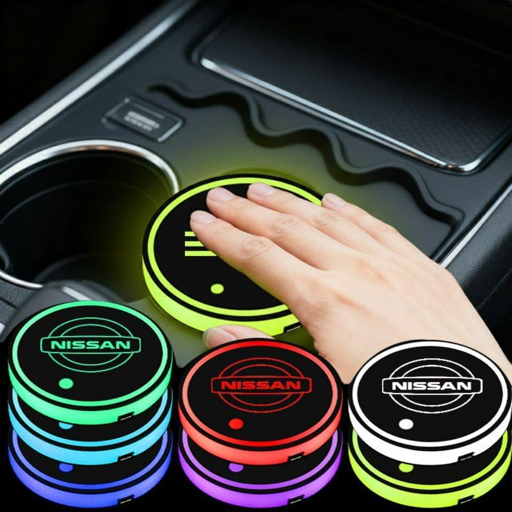 7 Cores Luz RGB Suporte de Copo LED Automotivo Artigos Automotivos For Nissan Kicks Versa Sentra Frontier Leaf