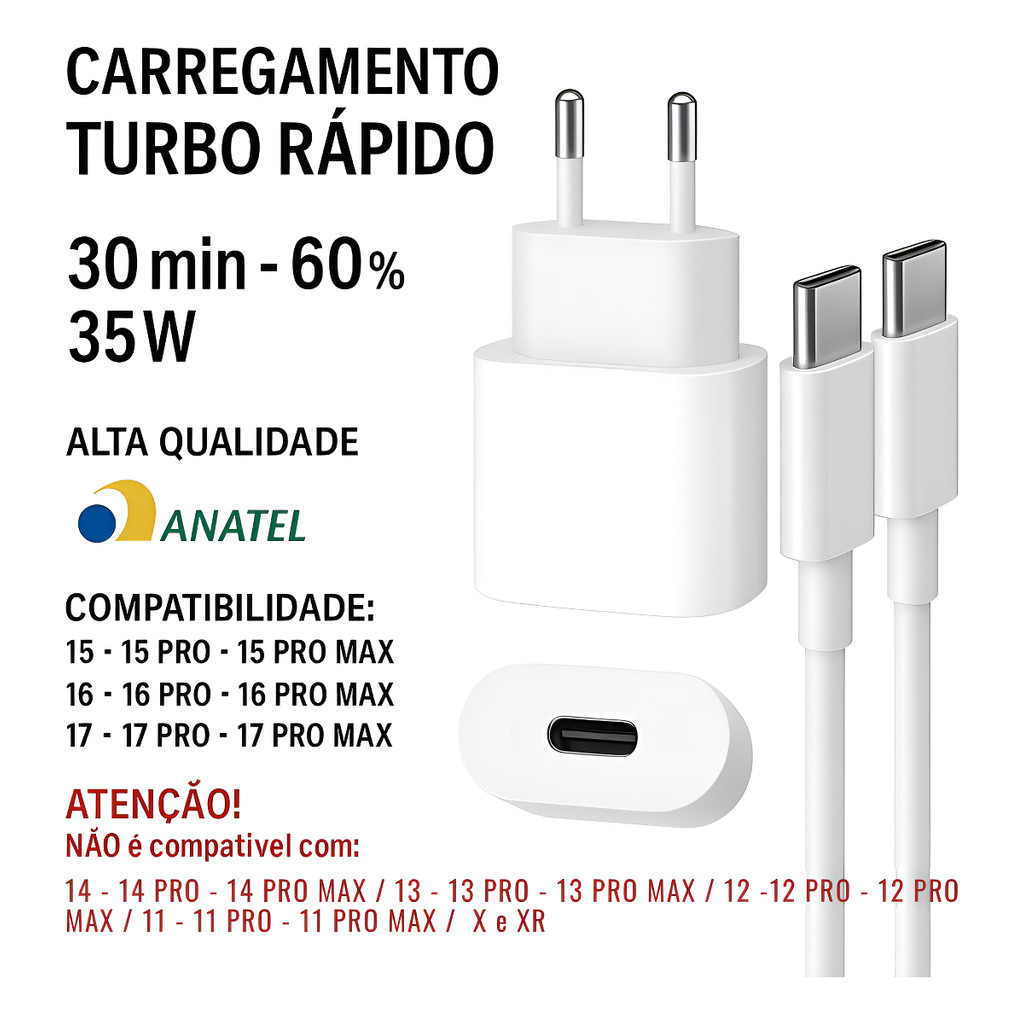 Carregador Usb-c Turbo Para iPhone 15 16 Plus Pro Max Carregador iPhone 15 Carregador Fast Carregador Rapido iPhone 1516