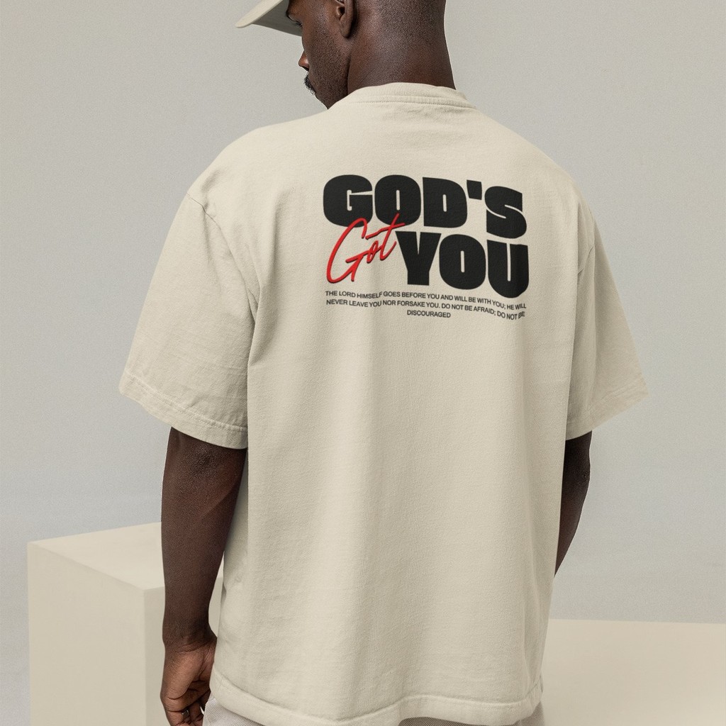 Camiseta Oversized Plus Size Cristã Católica Gola Alta Streetwear Algodão GOD'S GET YOU 416