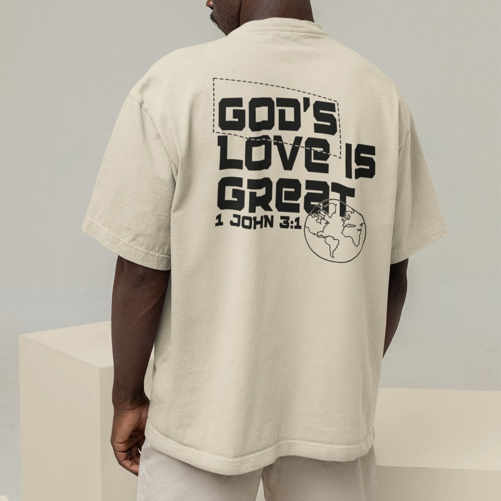 Camiseta Oversized Plus Size Cristã Católica Gola Alta Streetwear Algodão GOD'S LOVE