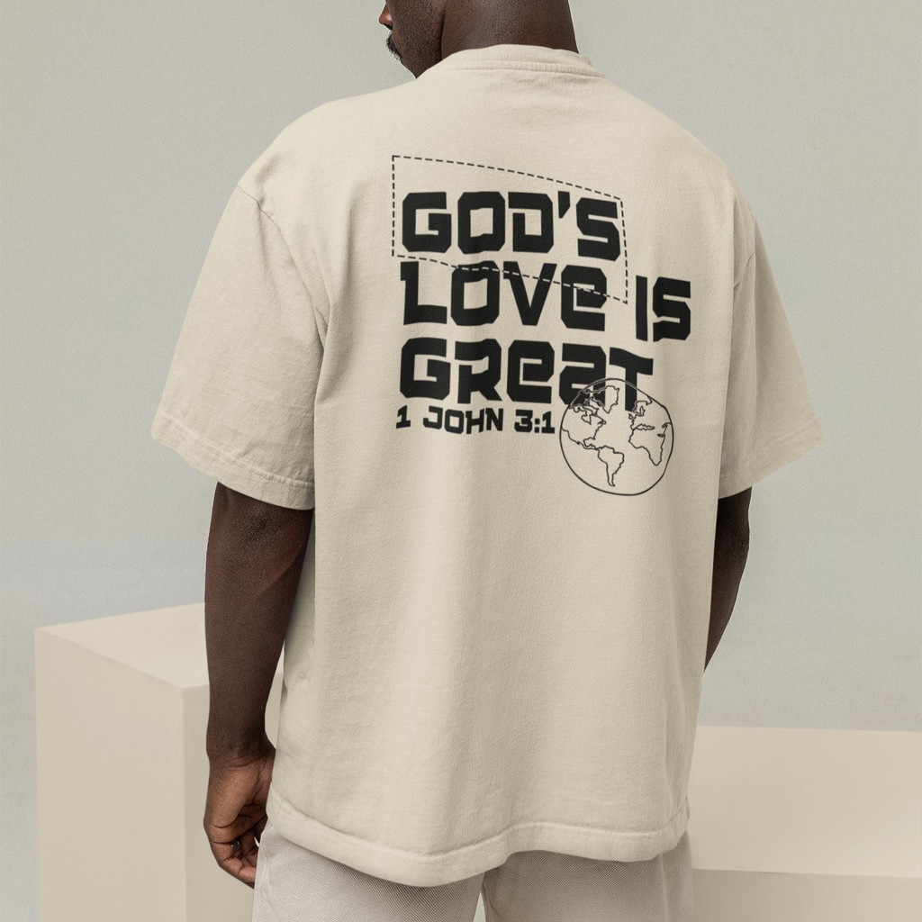 Camiseta Oversized Plus Size Cristã Católica Gola Alta Streetwear Algodão GOD'S LOVE