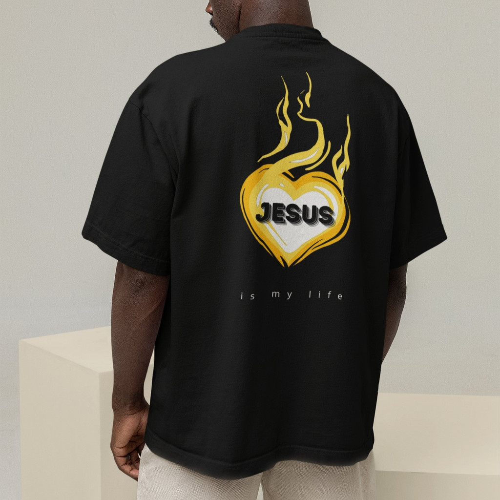 Camiseta Oversized Plus Size Cristã Católica Gola Alta Streetwear Algodão JESUS IT'S MEY LIFE