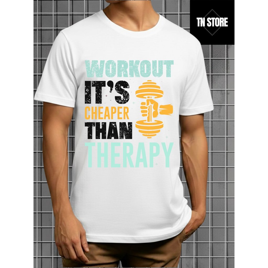 Camiseta Workout It's Cheaper Than Therapy  Camisa Blusa Unissex Masculino Feminino 100% Algodão Preto Branco Plus Size