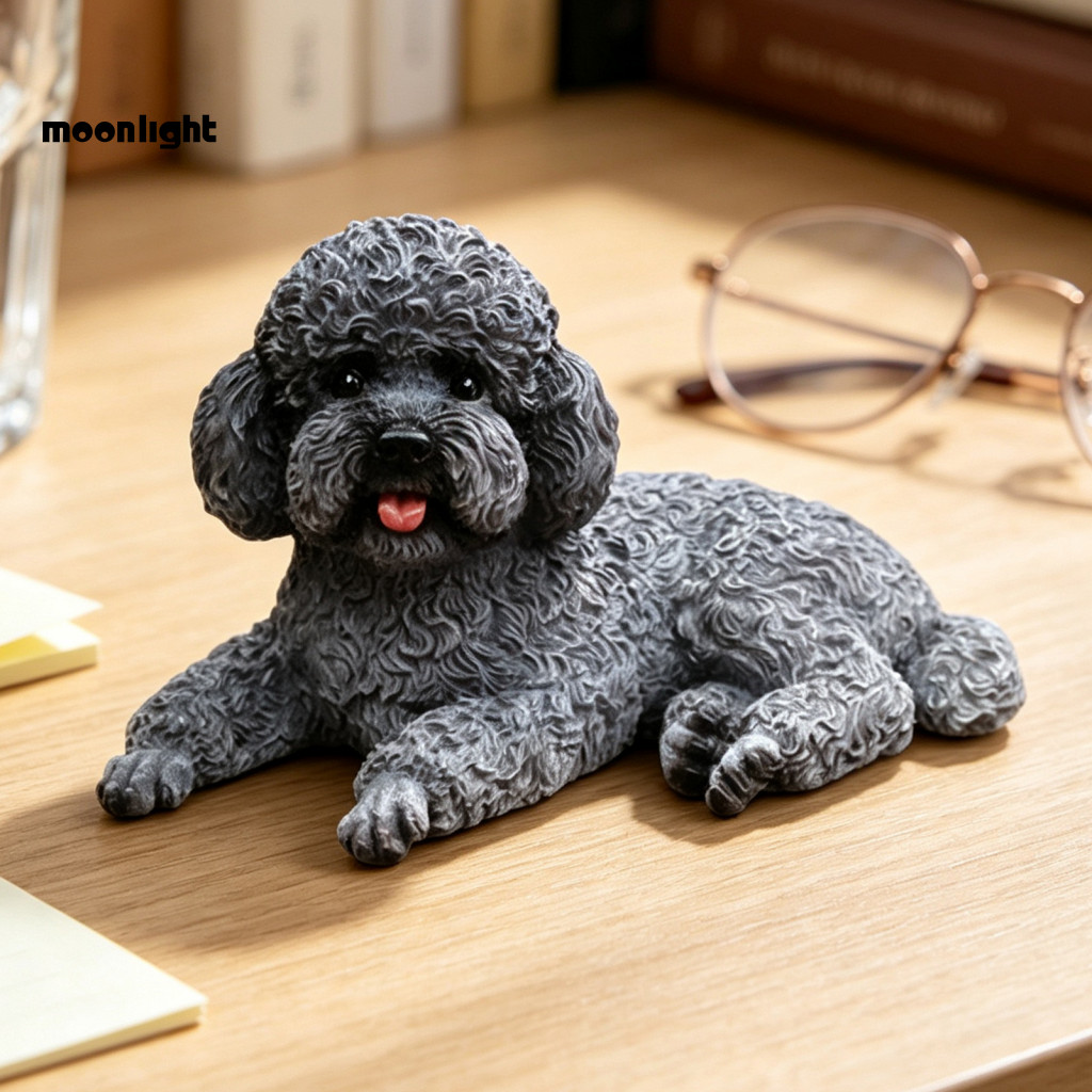 Realistic Small Teddy Dog Statue – Cute Laying Pet Model for Car Dashboard Desk Shelf Room Decor Perfect Gift for Love