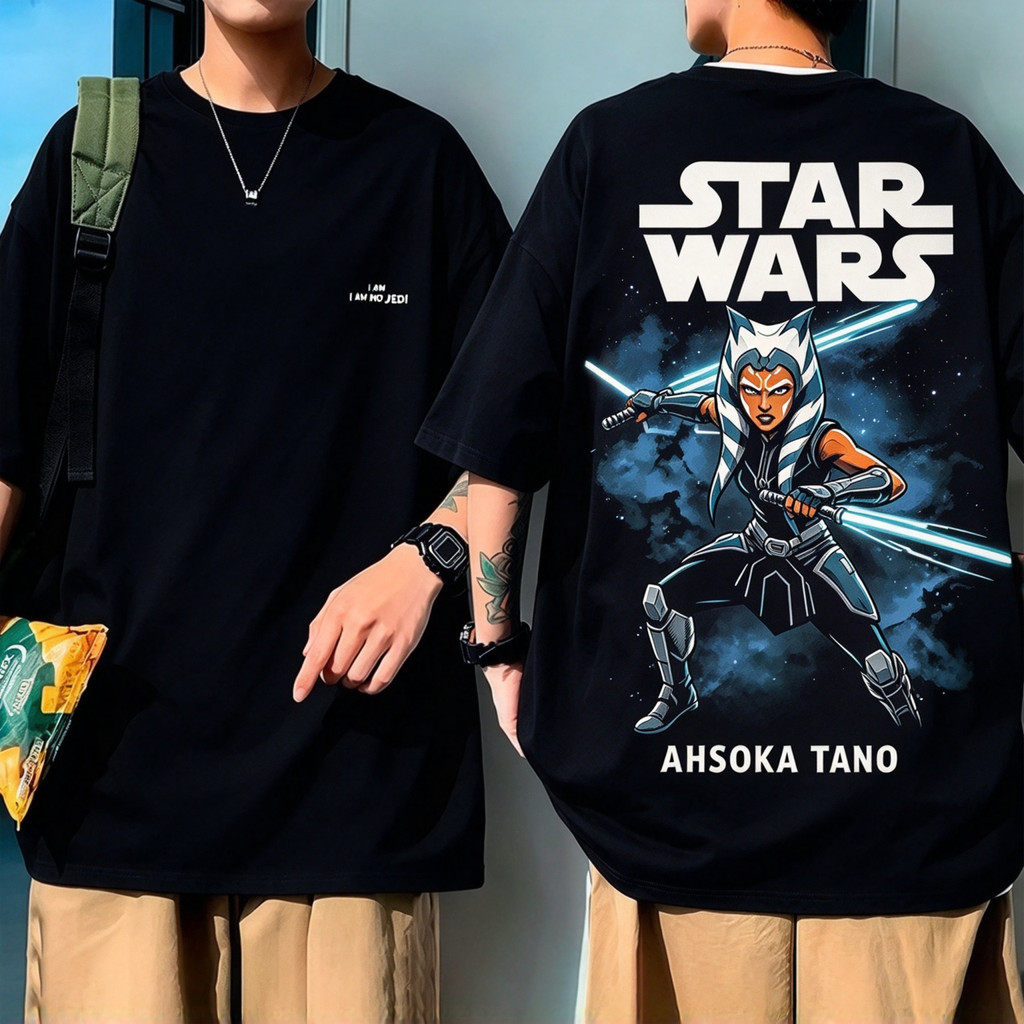 Camiseta Unisex de Alta Qualidade, Design com Estampa Ahsoka Tano da série Star Wars, Textos 