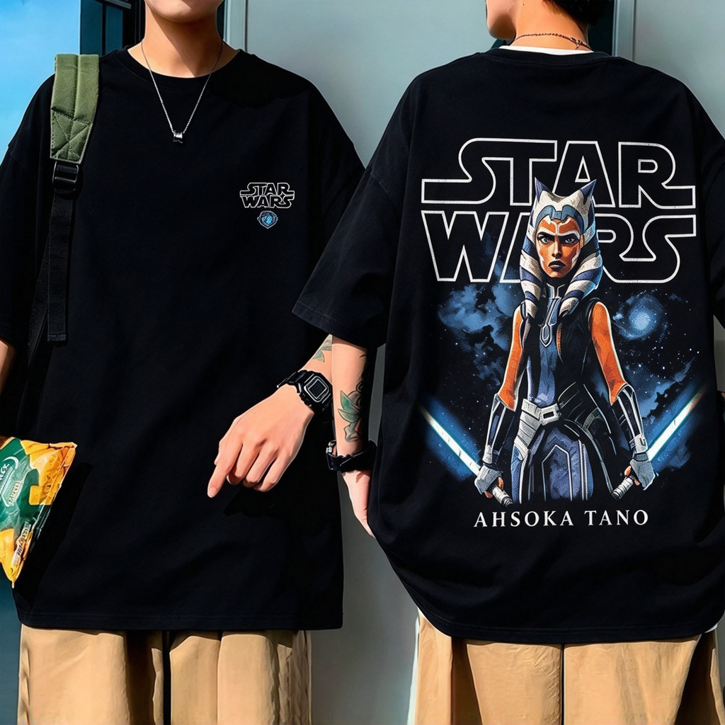 Camiseta Unisex de Alta Qualidade, Design com a personagem Ahsoka Tano da saga Star Wars, estampas com os textos 